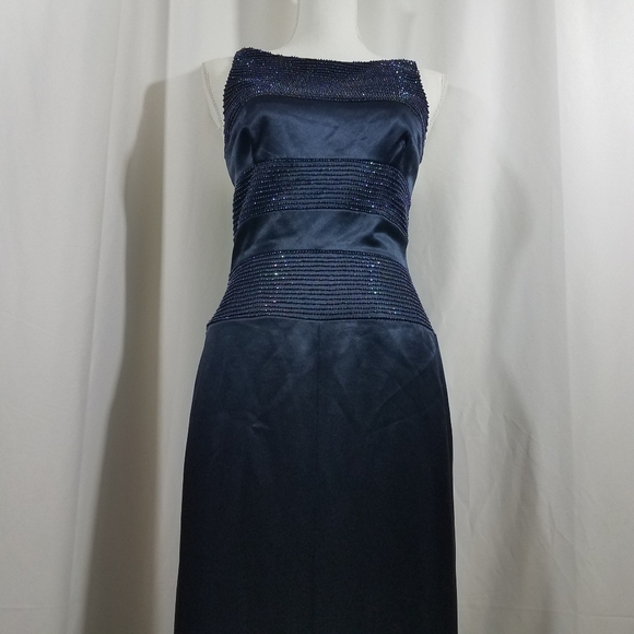 Kay Unger Evening Navy Blue Beaded Dress 4 - Picture 9 of 15